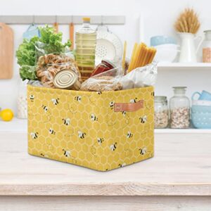 Yellow Bee Basket Cube Storage Bins Honeycomb Shelves Bee Decor for Bedroom Toys Stuffed Animal Waterproof Laundry Box Bin Basket with Handle for Home Closet Shelf Office Bedroom Gift-1PCS