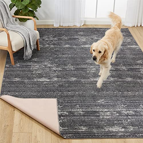 Gorilla Grip Soft Abstract Area Rug, Slip-Resistant Rubber Backing, Boho Modern Rugs, Low Profile Design, Resists Shedding and Fading, Home Décor for Living Room, Bedroom, 2.3 x 3.3, Charcoal Ivory