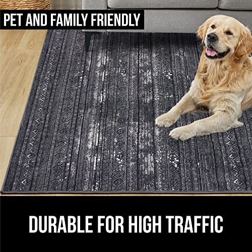 Gorilla Grip Soft Abstract Area Rug, Slip-Resistant Rubber Backing, Boho Modern Rugs, Low Profile Design, Resists Shedding and Fading, Home Décor for Living Room, Bedroom, 2.3 x 3.3, Charcoal Ivory