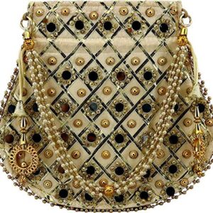 Lookingfab Presents Designer Rajasthani Style Silk Potli Velvet with Bridal Purse with Gota Patti Pottly Purse Women handbag Handicrafts Handmade Decorative Pure Silk Jaipuri Resham Potlis