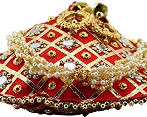 Lookingfab Presents Designer Rajasthani Style Silk Potli Velvet with Bridal Purse with Gota Patti Pottly Purse Women handbag Handicrafts Handmade Decorative Pure Silk Jaipuri Resham Potlis