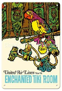 zmkdll enchanted tiki room united air lines vintage travel poster metal tin sign