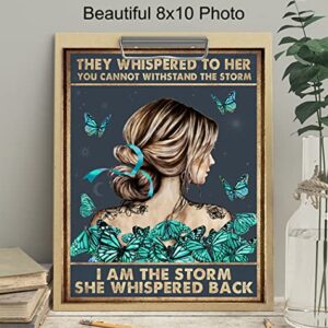 They Whispered to Her You Cannot Withstand The Storm - Inspirational Quote Wall Art - She Whispered Back I Am The Storm - Motivational Positive Encouragement Gifts for Women - Boho Print Decoration