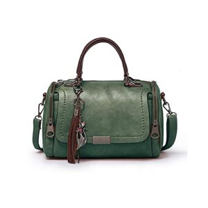 porrasso retro handbag women crossbody bag ladies shoulder bag waterproof pu leather top-handle bag work travel dating boston bag green