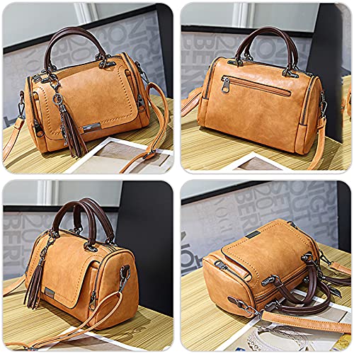 PORRASSO Retro Handbag Women Crossbody Bag Ladies Shoulder Bag Waterproof PU Leather Top-Handle Bag Work Travel Dating Boston Bag Green