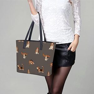 Basset Hound Dog Women's Fashion Tote Handbags Leather Shoulder Bag Purse, rest, White-style21, 29x34x14cm