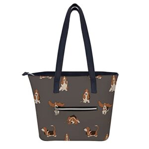 Basset Hound Dog Women's Fashion Tote Handbags Leather Shoulder Bag Purse, rest, White-style21, 29x34x14cm