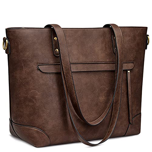 S-ZONE Leather Tote Bag for Women Large Shoulder Bag Handbag for Work with Long Shoulder Strap