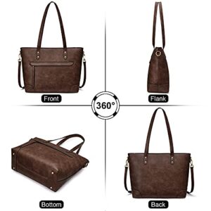 S-ZONE Leather Tote Bag for Women Large Shoulder Bag Handbag for Work with Long Shoulder Strap