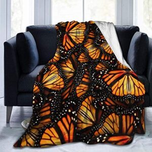 live & love microfleece blanket throw blanket heaps of orange monarch butterflies printed ultra soft lightweight cozy warm microfiber fuzzy blanket for bed couch living room all seasons