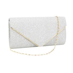 kalaien envelope clutch purse evening bag for women glitter evening bag handbags for wedding (silver)