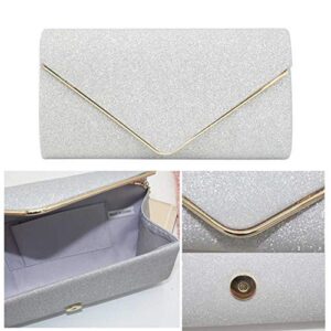 KALAIEN Envelope Clutch Purse Evening Bag for Women Glitter Evening Bag Handbags For Wedding (Silver)