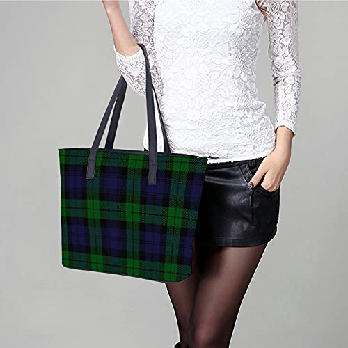 FunnyStar Black Watch Plaid Women's Fashion Tote Handbags Leather Shoulder Bag Purse, White