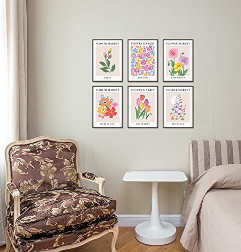 RBPRIDE Flower Market Poster Set of 6, 8x10 Inch Matisse Poster Flower Market Canvas Art Prints UNFRAMED , Abstract Floral Wall Art Modern Abstract Wall Art for Living Room Décor