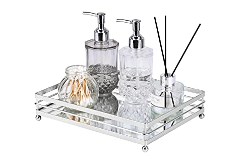 Gurfuy Acrylic Decorative Mirror Tray Perfume Vanity Jewelry Tray Makeup Tray for Dresser, Bathroom, Bedroom (Sliver)