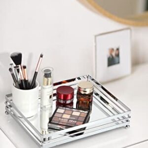 Gurfuy Acrylic Decorative Mirror Tray Perfume Vanity Jewelry Tray Makeup Tray for Dresser, Bathroom, Bedroom (Sliver)