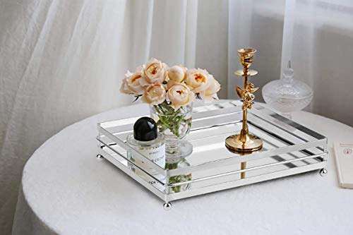 Gurfuy Acrylic Decorative Mirror Tray Perfume Vanity Jewelry Tray Makeup Tray for Dresser, Bathroom, Bedroom (Sliver)