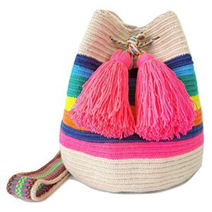 Wayuu Mochila Bag For Women, Colombian boho bags, Handmade With Big Nice-Looking Tassels