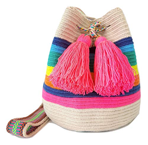 Wayuu Mochila Bag For Women, Colombian boho bags, Handmade With Big Nice-Looking Tassels