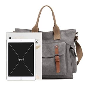 Womens Crossbody Handbags Canvas Shoulder Purse Daily Shopper Satchel Work Bag Travel Purse Top Handle Tote Bag Grey