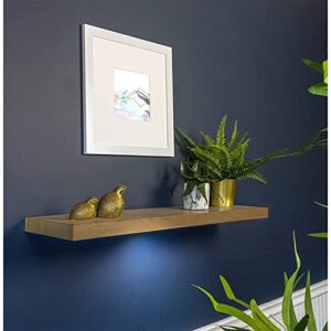 kiera grace uniquely modern stockholm aberg engineered wood floating wall shelf with led light for home, room, & office, 9.25”l x 35.4”w x 1.5”h, oak beige