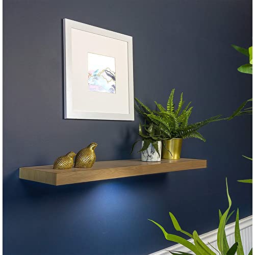 Kiera Grace Uniquely Modern Stockholm Aberg Engineered Wood Floating Wall Shelf with LED Light for Home, Room, & Office, 9.25”L x 35.4”W x 1.5”H, Oak Beige