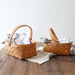 Picnic storage basket Basket Natural Woven Woodchip with Folding Handles Easter Basket Closet Storage Organizer Basket Bath Toy and Kids Toy storage container Storage picnic basket