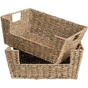 storageworks seagrass storage baskets, hand-woven open-front bins with handles, 2 pack