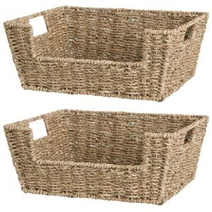 StorageWorks Seagrass Storage Baskets, Hand-Woven Open-Front Bins with Handles, 2 Pack