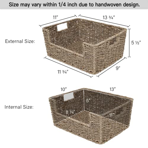 StorageWorks Seagrass Storage Baskets, Hand-Woven Open-Front Bins with Handles, 2 Pack