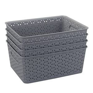 jandson grey plastic storage baskets, weave basket organizer bin, set of 4