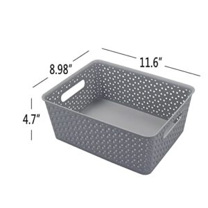 Jandson Grey Plastic Storage Baskets, Weave Basket Organizer Bin, Set of 4