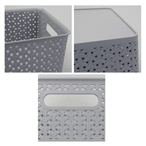 Jandson Grey Plastic Storage Baskets, Weave Basket Organizer Bin, Set of 4