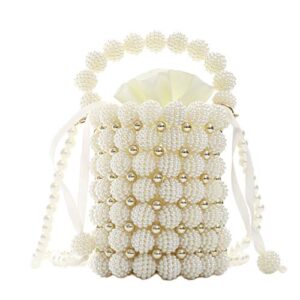 yifei women beaded small pearl evening bucket handmade bags with detachable chain for wedding party