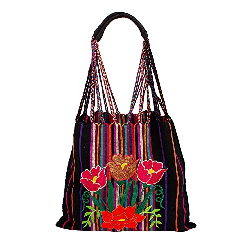 NOVICA Night Poppies Cotton Shoulder Bag