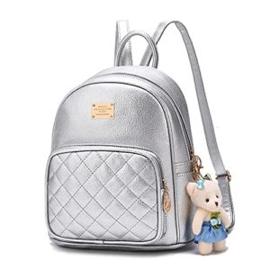 h&n fashion women cute small leather backpack purse ladies casual satchel travel backpack for girls (silver) ljyxyyb412540