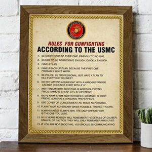 "Rules for Gunfighting According to the USMC"-U.S. Marine Corps Wall Art- 8 x 10" Distressed Patriotic Print-Ready to Frame. Home-Office-Military Decor. Perfect Gift for All Marines! Semper Fi!