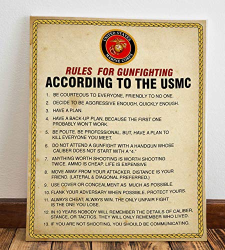 "Rules for Gunfighting According to the USMC"-U.S. Marine Corps Wall Art- 8 x 10" Distressed Patriotic Print-Ready to Frame. Home-Office-Military Decor. Perfect Gift for All Marines! Semper Fi!