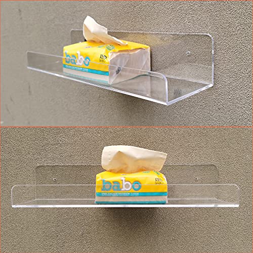 Ashwath 4 Pack Clear Acrylic Floating Shelves, 15" Invisible Floating Wall Ledge, Bookshelf, Wall Shelves for Collectables, Makeup, Spice, Display Organizer for Bathroom, Kitchen, Bedroom