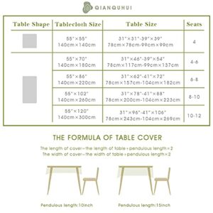 QIANQUHUI Embroidered Tablecloth for Dining Table,Dust Proof Spillproof Soil Resistant Cotton Linen Rectangle Table Cloths (Coffee Wheat, Rectangle/Oblong, 55'x120'', 10-12 Seats)