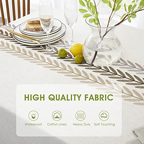 QIANQUHUI Embroidered Tablecloth for Dining Table,Dust Proof Spillproof Soil Resistant Cotton Linen Rectangle Table Cloths (Coffee Wheat, Rectangle/Oblong, 55'x120'', 10-12 Seats)