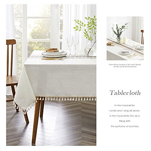 QIANQUHUI Embroidered Tablecloth for Dining Table,Dust Proof Spillproof Soil Resistant Cotton Linen Rectangle Table Cloths (Coffee Wheat, Rectangle/Oblong, 55'x120'', 10-12 Seats)