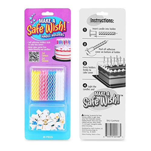 Make a Safe Wish! Spiral Birthday Candles and Candle Holders, 2.5" Colorful Candles, Safe Kids Birthday Party, Keep from Spreading Germs - 24 Candles, 24 Holders