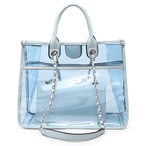 Large Clear Tote Bags for Women Travel Handbag Transparent Purse 2 Sets PVC Top Handle Shoulder Crossbody Bag