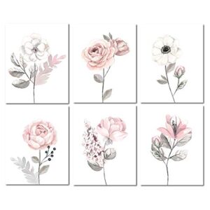 lambs & ivy watercolor floral unframed nursery child wall art 6pc – pink/gray