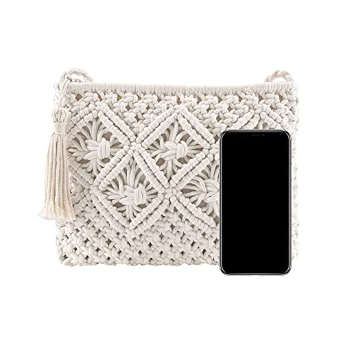 CHIC DIARY Clutch Purse for Women, Cotton Handbag Bohemian Handwoven Envelope Crossbody Bag Summer Beach Wristlet Wallet (White)