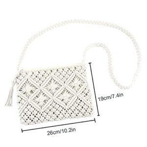 CHIC DIARY Clutch Purse for Women, Cotton Handbag Bohemian Handwoven Envelope Crossbody Bag Summer Beach Wristlet Wallet (White)