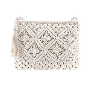 CHIC DIARY Clutch Purse for Women, Cotton Handbag Bohemian Handwoven Envelope Crossbody Bag Summer Beach Wristlet Wallet (White)