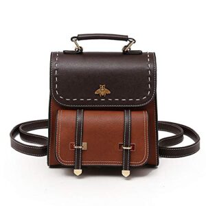 women small fashion backpack, retro mini daypack casual satchel purse contrast color design (brown)