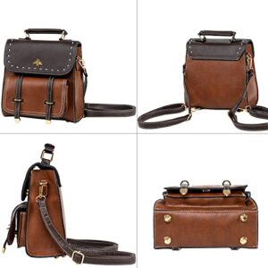 Women Small Fashion Backpack, Retro Mini Daypack Casual Satchel Purse Contrast Color Design (Brown)